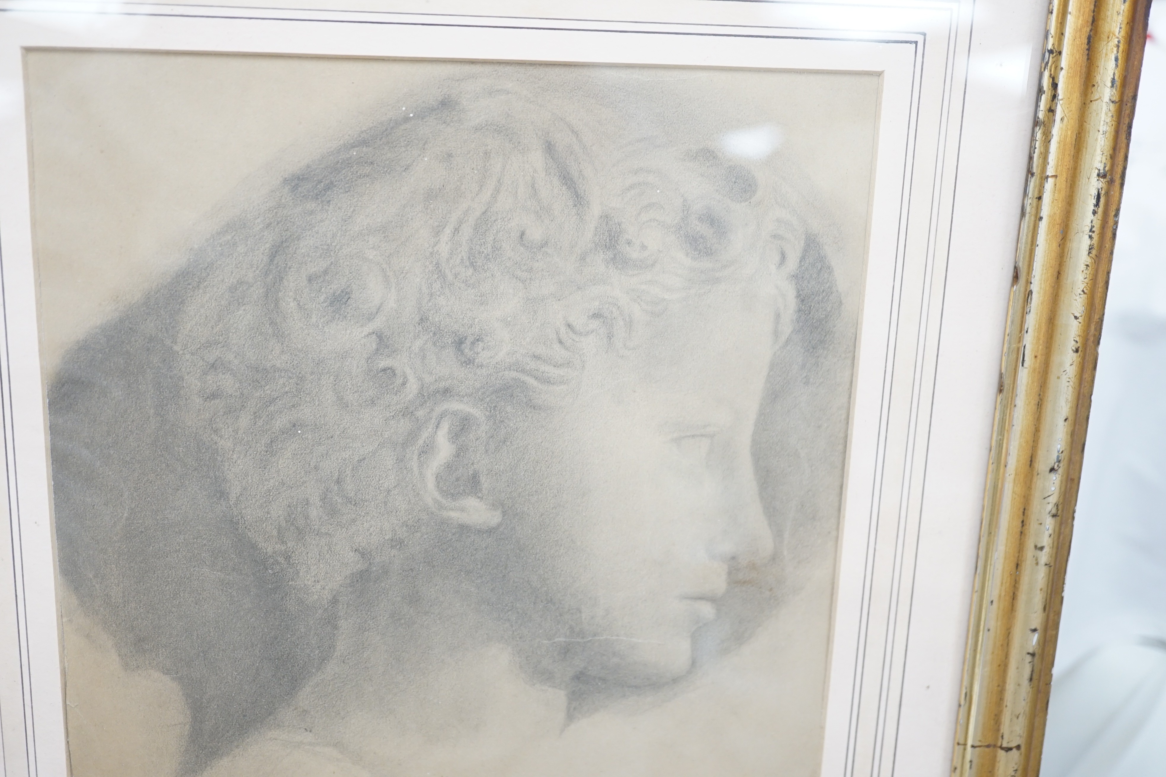 Early 20th century English School, oil on canvas, Study of a terracotta relief of Jean Baptiste, indistinctly signed and dated 1911, 40 x 29cm and a pencil sketch of the same subject, 22 x 21.5cm